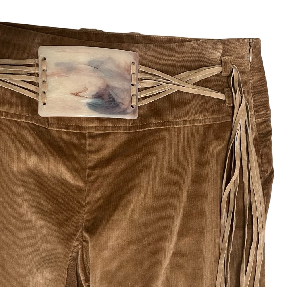Cache Brown Velvet Flared Pants with Fringe Belt - Picture 3 of 14